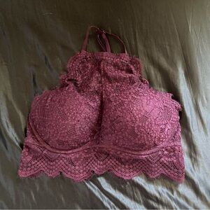 Victoria’s Secret PINK lace halter bralette in a deep maroon shade